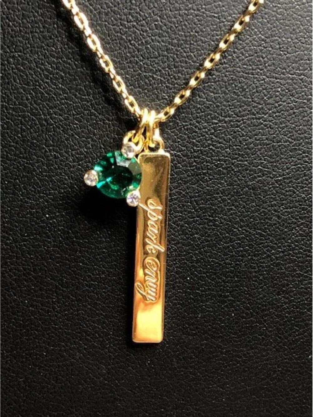 9295 Kate Spade Spark Envy Gold Tone Necklace w/ Green Crystal Pendant 17-20"